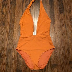 AERIE Deep Plunge/Crisscross Halter One piece Swim